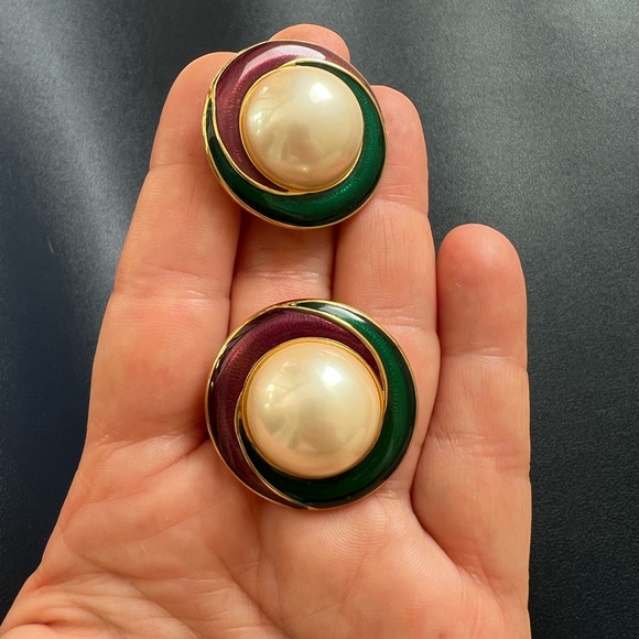 Signed 90s TRIFARI TM Baroque Pearl Purple Aqua Blue Lucite Beaded Necklace set - Picture 6 of 7